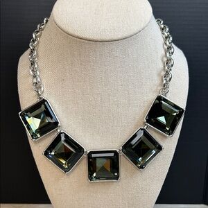 Banana Republic Silver and Smokey Gray Glass Statement Necklace